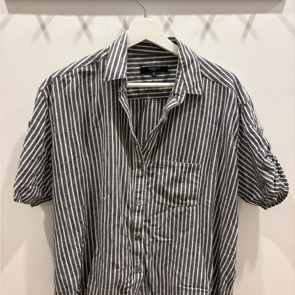 Fidelity Gray and White Striped Button Down Shirt